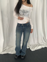 Lucid Two-Button Low-Rise Bootcut Denim
