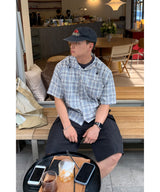チェックフード半袖シャツ