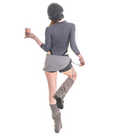 COCOA WRAP SKIRT-PANTS [CHARCOAL-DARK GREY]