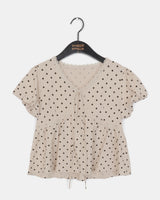 Newon Dot Lace Ribbon Short Sleeve Blouse