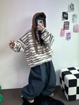 ツーピンタックリベットベルトバルーンロングパンツ🤎🖤💙3カラー