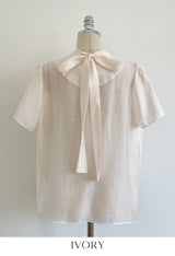 Ringo Pintuck Back Ribbon Short Sleeve Blouse