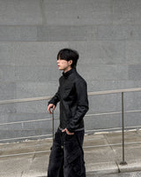 Kale Panel High-Neck Leather Jacket