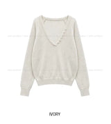 Monde Button Deep V-Neck Mohair Knit