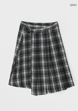 [MADE] Playit Check Pleated Wrap Midi Skirt