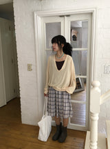 Luije Summer Check Shirring Flower Midi Banding Skirt