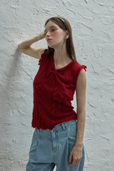 Ribbon sleeveless knit_red