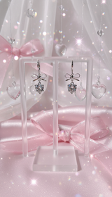 [IU Piercing] Dainty Heart Crystal and Ribbon Huggies Piercing - Silver Color