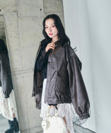 UNISEX フェイクレザーキルティングブルゾン_ブラウン