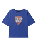 ピックグラフィック レギュラーフィット セミクロップドTシャツ ブルー