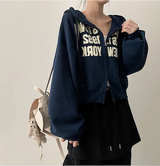 New York Lettering Two Way Cropped Hooded Zip-Up