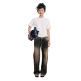 Tiberinus - Hipbone Jeans - Ultra-Low Rise Wide Straight-Leg Jeans - Rocky Black - 18 cm Rise - 25 cm Leg Opening - Low-Rise Fit