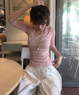 [ md pick / basic ] adore v glam shirring 3/4 sleeve top