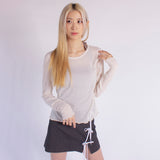 WAVE EDGE ROUND NECK BASIC TENCEL TOP / IVORY