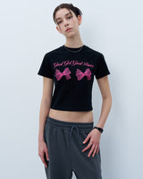 ツインリボンクロップTシャツ　ブラック