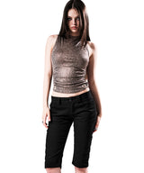 PYTHON SHIRRING SLEEVELESS TOP BEIGE