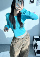OPEN BACKLESS SEMI-CROP LONG SLEEVE T💙🤍🖤 - 3 COLORS