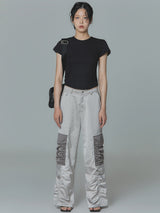 Satin Cargo Pants (Beige)