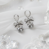 [IU Piercing] Dainty Heart Crystal and Ribbon Huggies Piercing - Silver Color