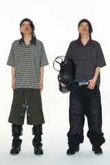 ストライプパッチワークポロTシャツ