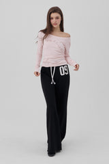 09 Numbering straight pants, Black
