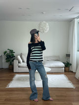 stripe off shoulder tee