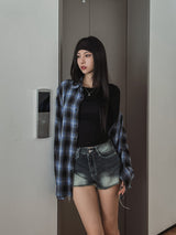 Watery washing vintage denim shorts