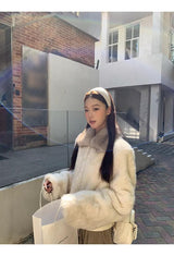 cream soft fur zip-up collar jacket