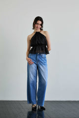 PEARL HALTERNECK TOP / BLACK