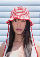 Stripe String Bucket Hat - Red