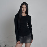 C 90S ライン スリット ネック Tシャツ_BLACK