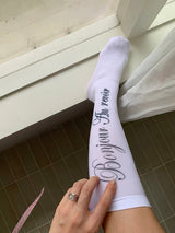 Lettering white knee socks