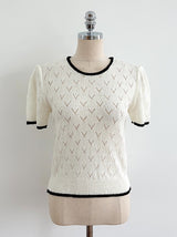 Caron Color Matching Openwork Puff Short Sleeve Knit