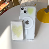 イエロー - リボンパフマグセーフ フォンケース カードポケットセット