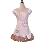 ROSE ISLAND Vanilla Strong Tea Spring Feeling Heavy Embroidery Floral Teapot Applique Hand-Sewn Beads and Sequins Dress