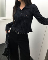Tweety Frill Collar Polka Dot Long Sleeve T-Shirt