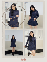 Navy Pleats Gold Shirt Wedding Guest Dress