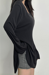 (BASIC ITEM♥/BEST VALUE♥) 3 COLORS ストレッチUネックルーズフィット長袖Tシャツ