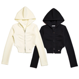 SWAN LAKE CROP 2WAY ZIP UP HOODY CREAM