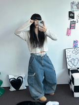 ハイクオリティ💍💎 リップバルーンパラシュートデニムパンツ 🤎2 サイズ