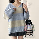 Robin color matching Dangara V-neck loose fit knit