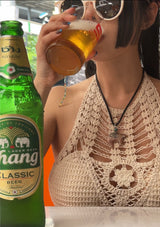 エスニックビーズバックレスニットクロップトップ
