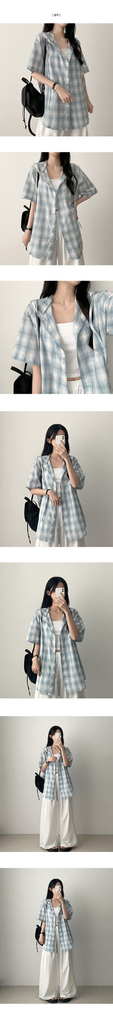 Roaming Check Hooded Short Sleeve Shirt Southern