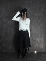 distressed fringe knit cardigan (2color)