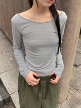 ピンストライプワイドネック長袖(3C)