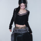 cross patch lace sleeve - black
