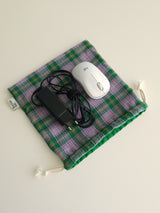 Check string pouch - light purple L
