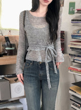 シースルービスチェレイヤードストラップウールニット (5color)