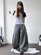 Fluffy Check Elastic Waist Balloon Pants 2Color