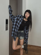 Watery washing vintage denim shorts